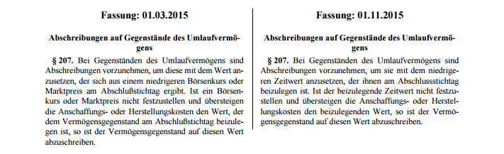 Fassungsvergleich Gegenüberstellung einer Bestimmung